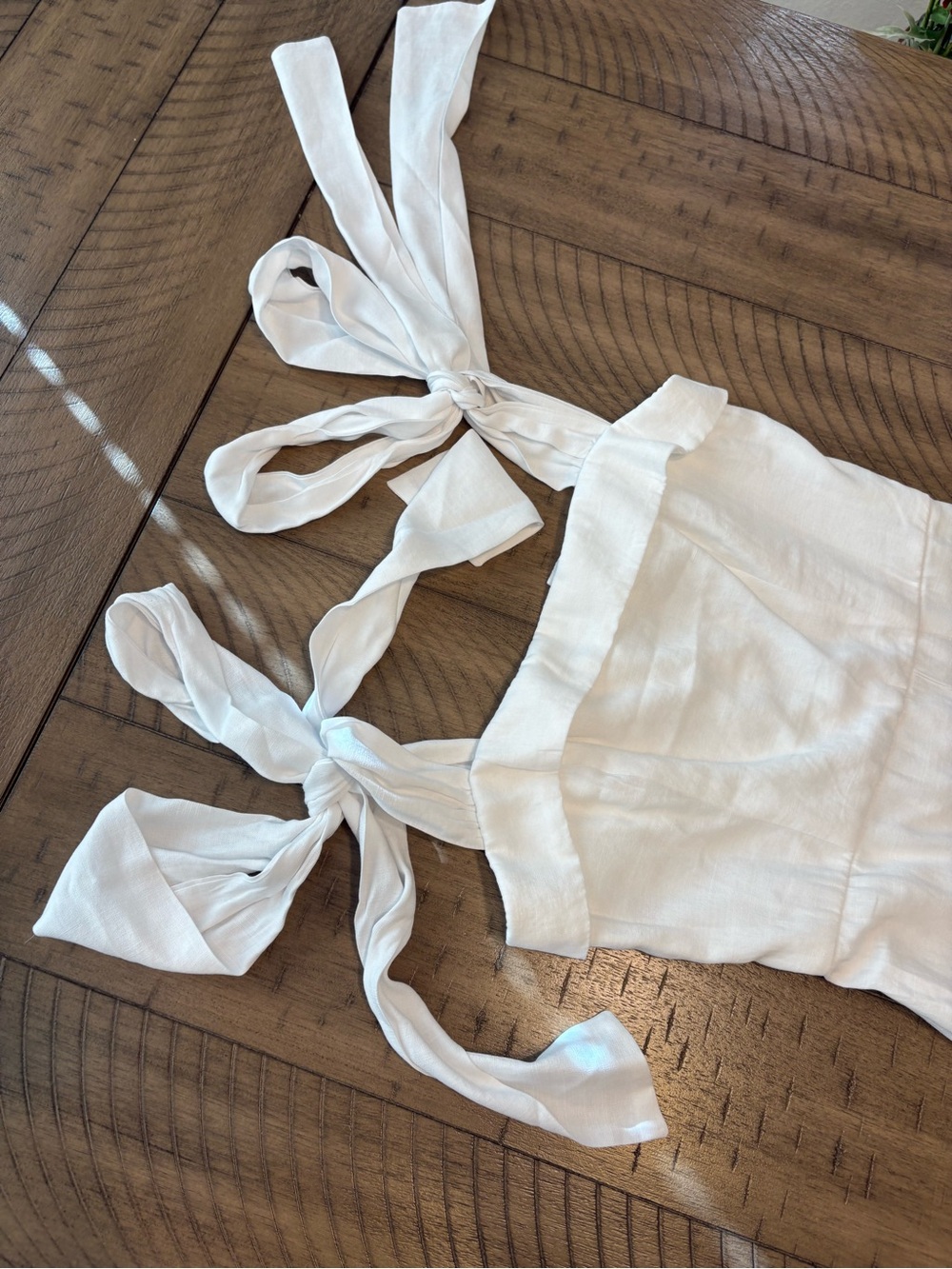 Francesca's White Midi Length Tie Strap Linen Dress - Front Slit - Picture 2 of 3